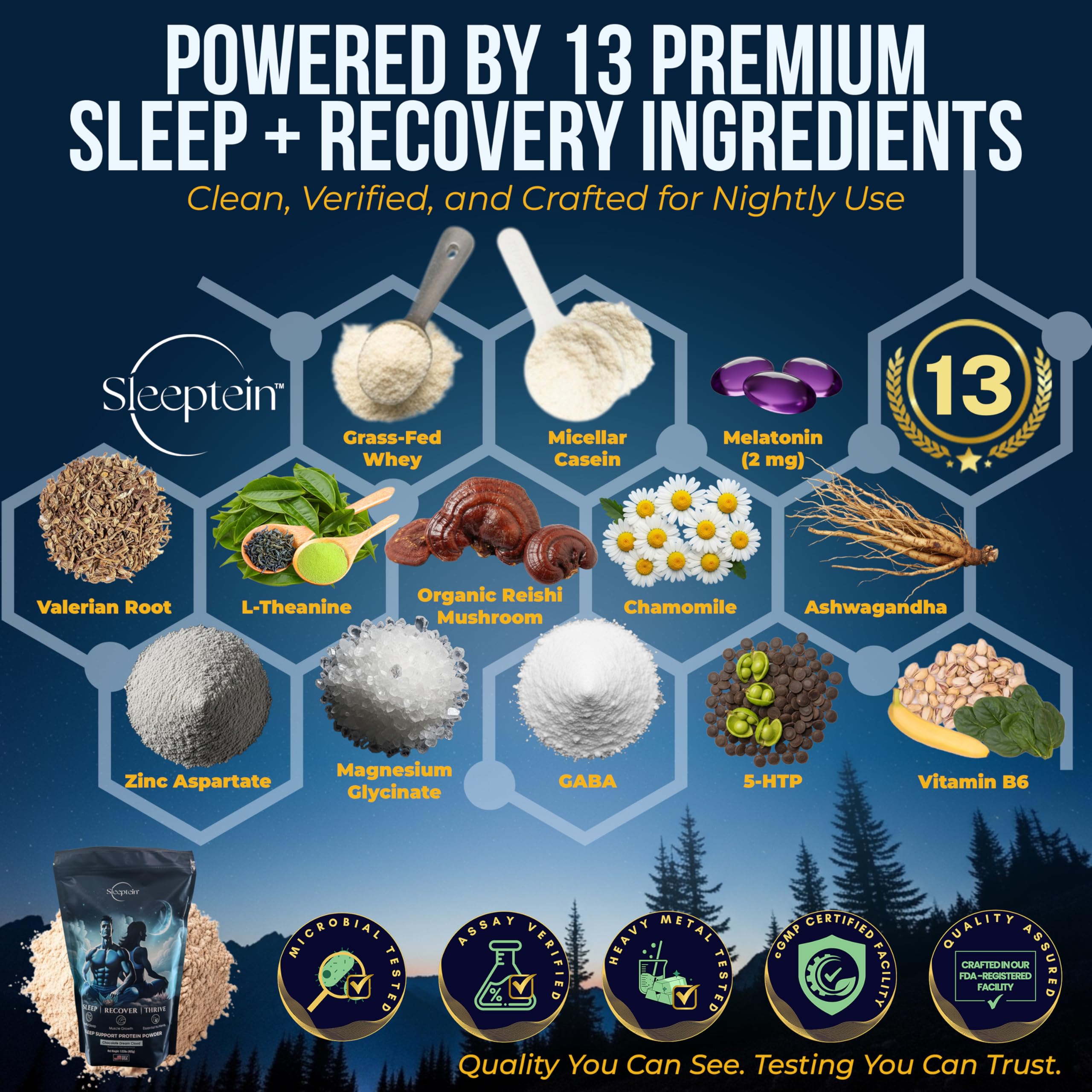 Sleeptein whey and casein blend supports gradual protein release overnight