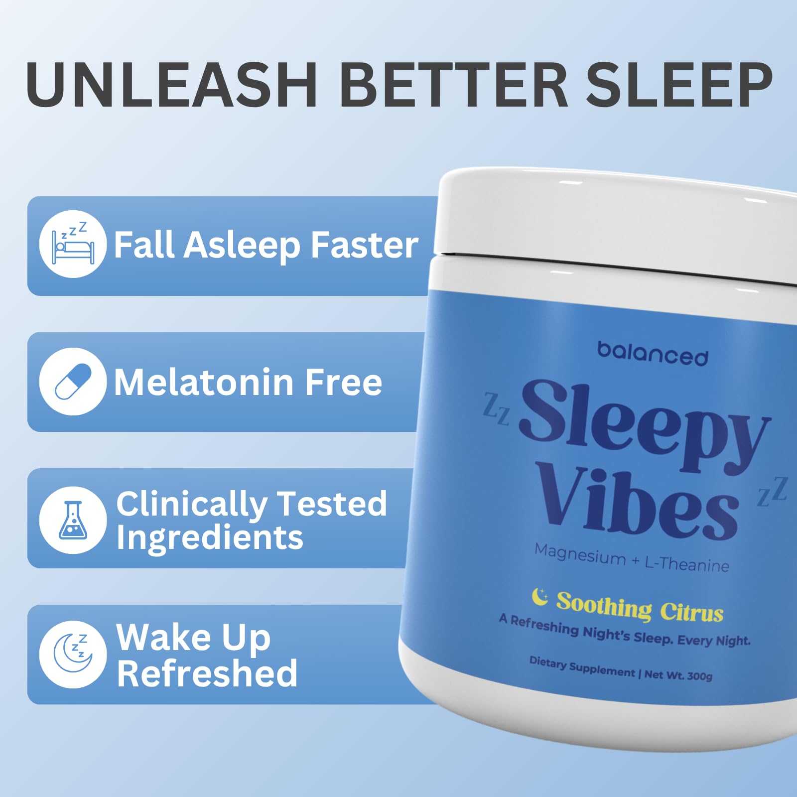 Sleepy Vibes dissolving drink in water for a smooth pre-bed routine.