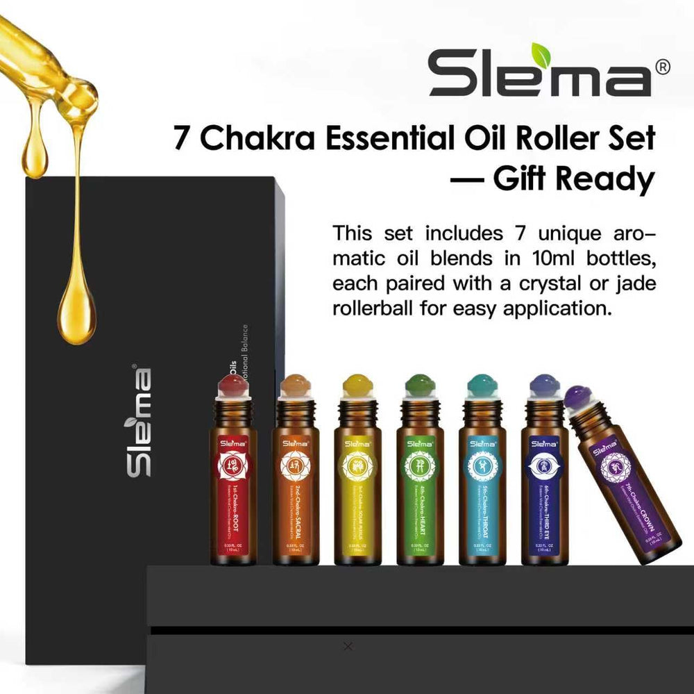 Slema 7 Chakra gift set packaging displayed for wellness gifting.