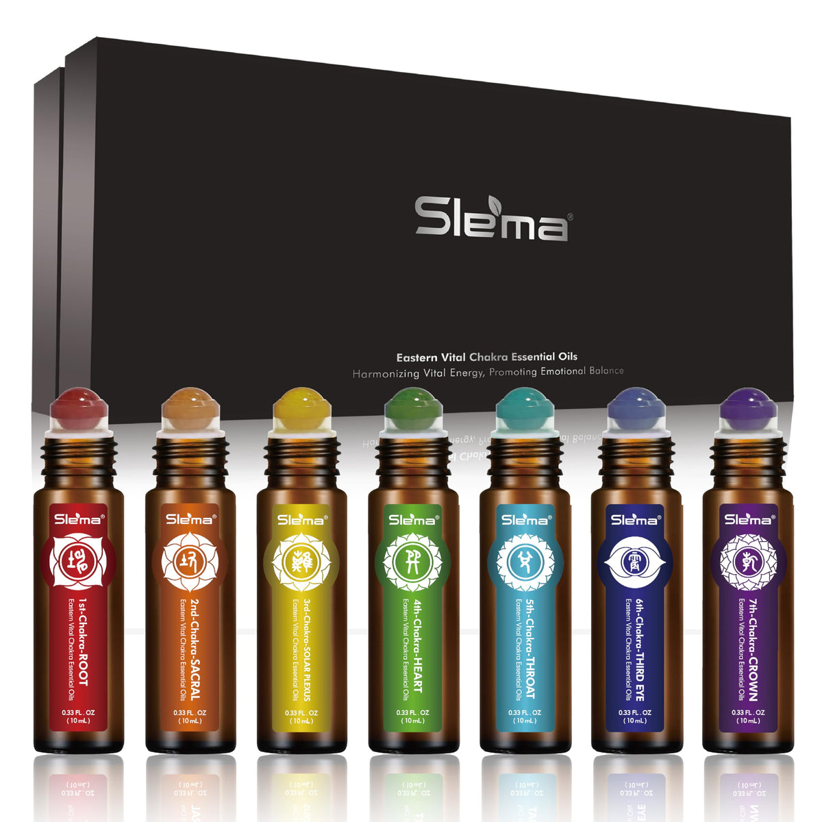 Slema 7 Chakra roll-on bottle with crystal rollerball for mindful self-care.