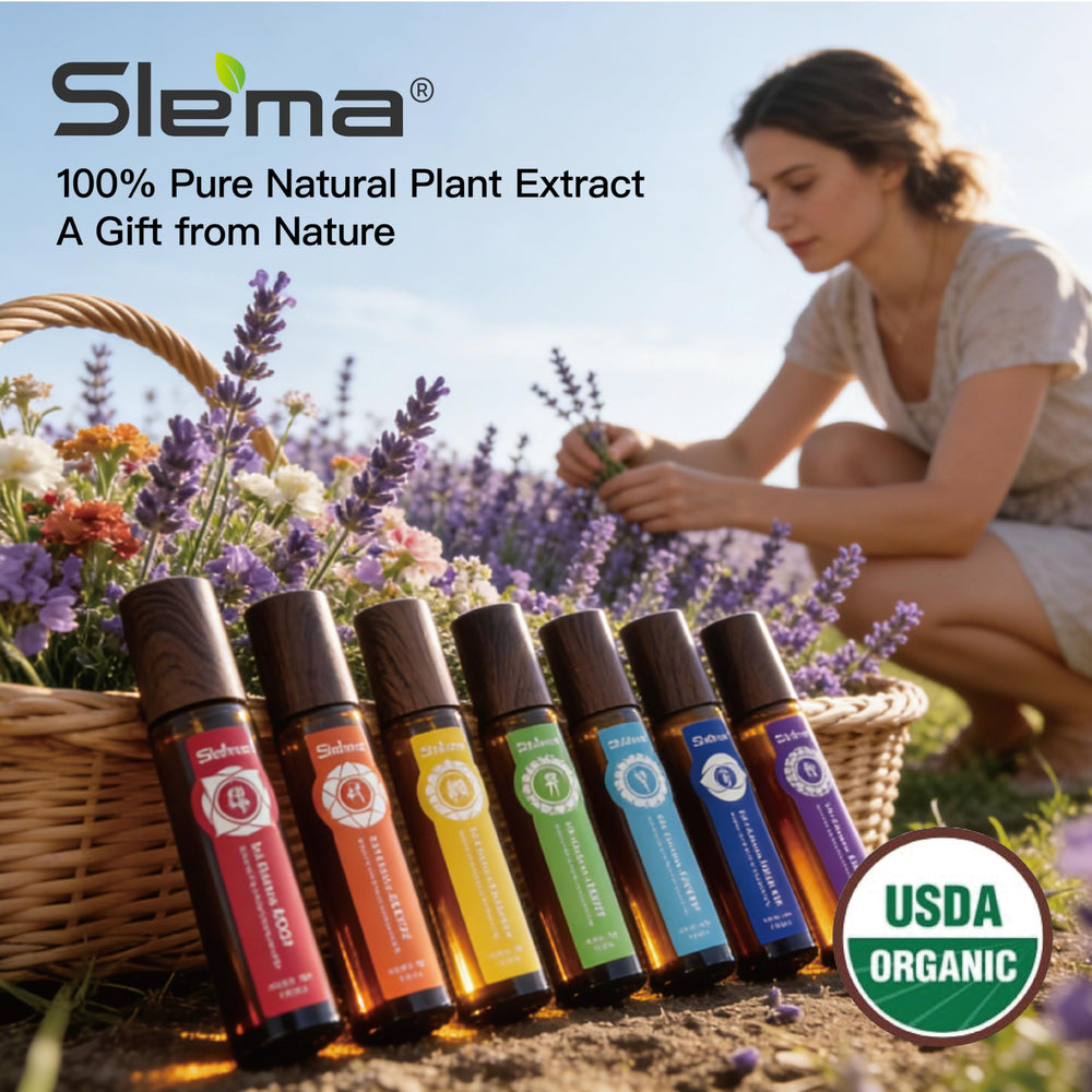 Slema roll-ons arranged in a meditation setup for daily self-care.