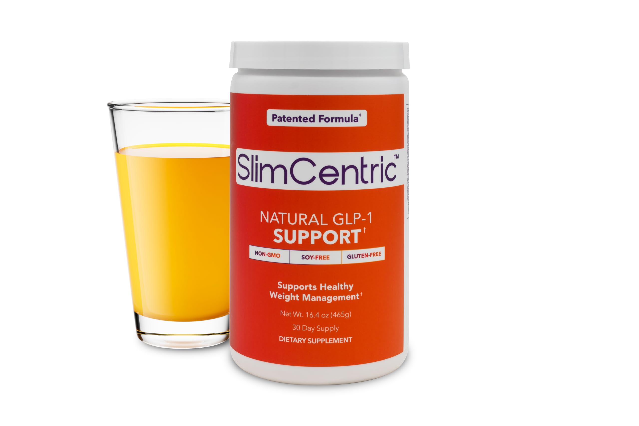 SlimCentric GLP-1 powder tub packaging ready for daily metabolism support use