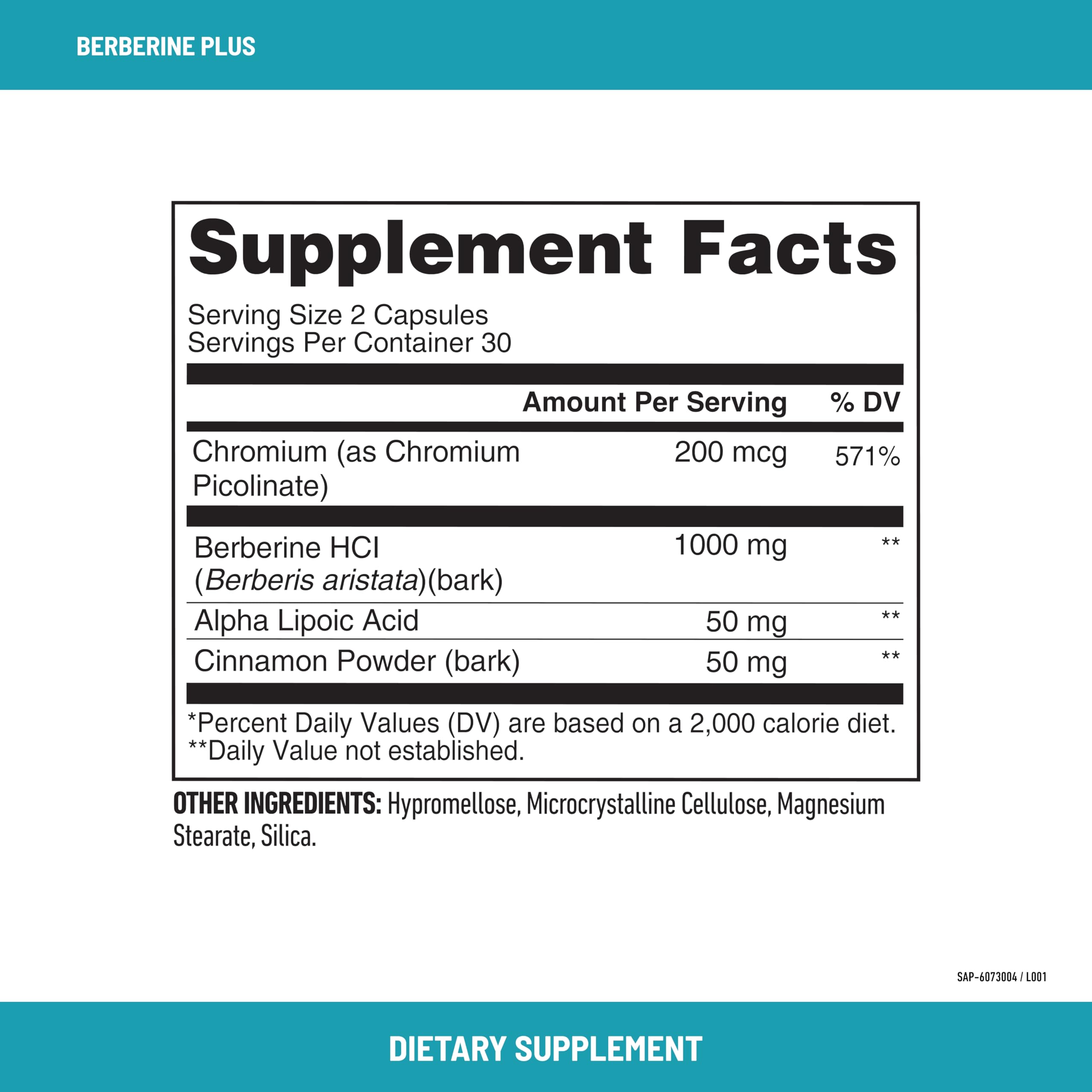 SlimFast Berberine Plus label closeup highlighting chromium and alpha lipoic acid for daily support.