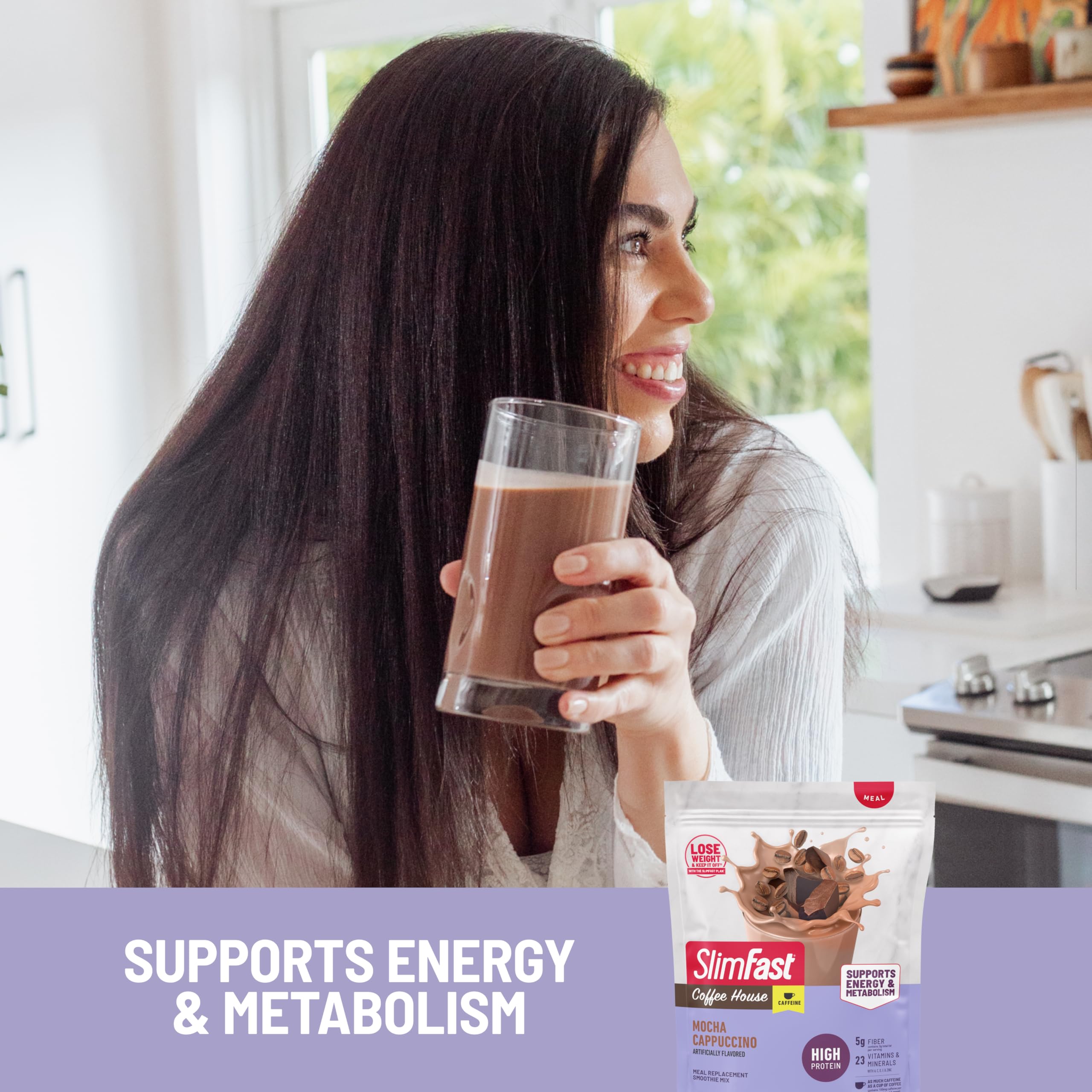 SlimFast gluten-free formula scoop ready for daily shakes.