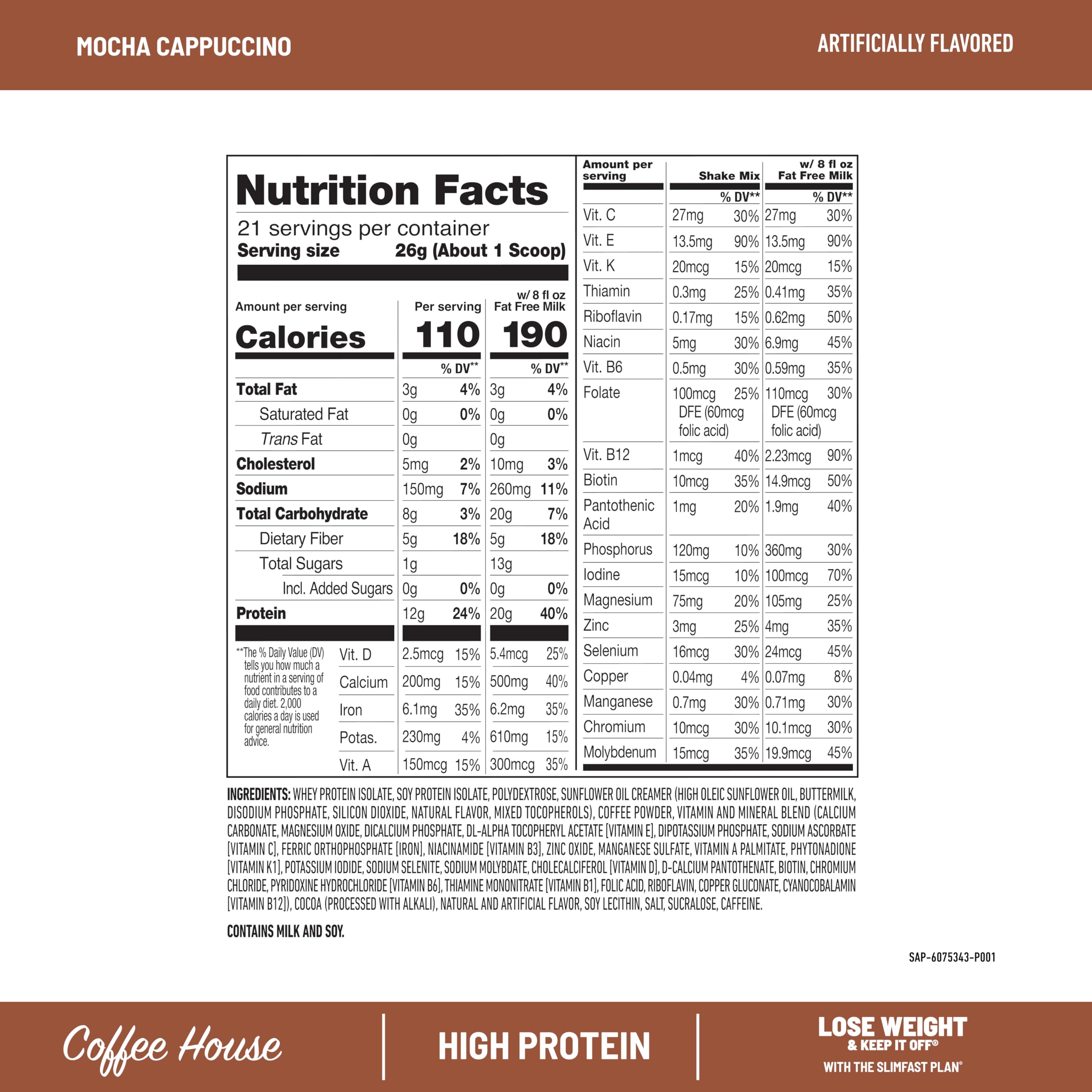 SlimFast high protein coffee mix in blender-ready container for a satisfying shake.