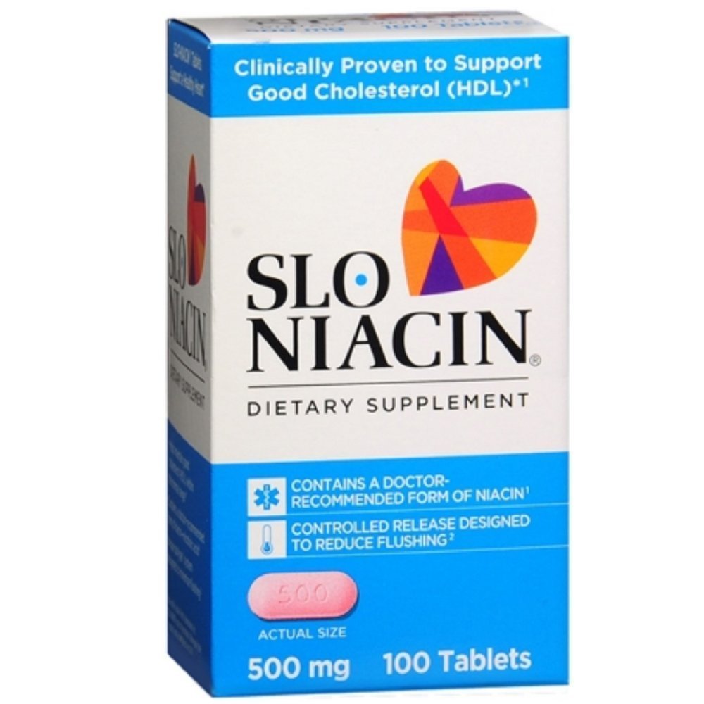 Slo-Niacin 500 mg tablets, pack of 2, convenient daily supplement for routine wellness.
