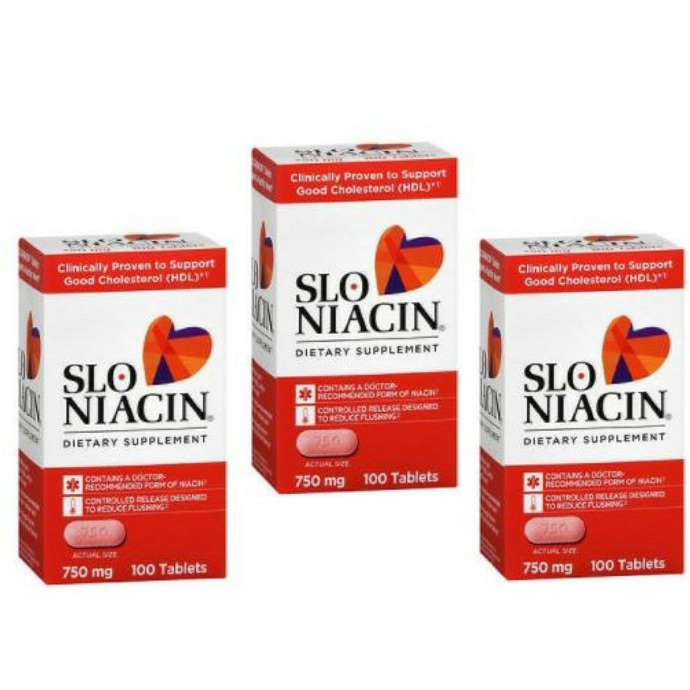 Slo-Niacin bottle with 100 tablets and gradual-release nicotinic acid for daily support