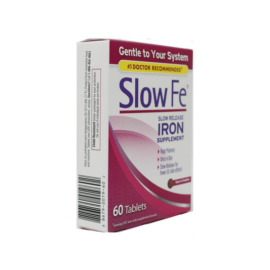 Slow Fe bottle and 3-pack, convenient daily iron support.