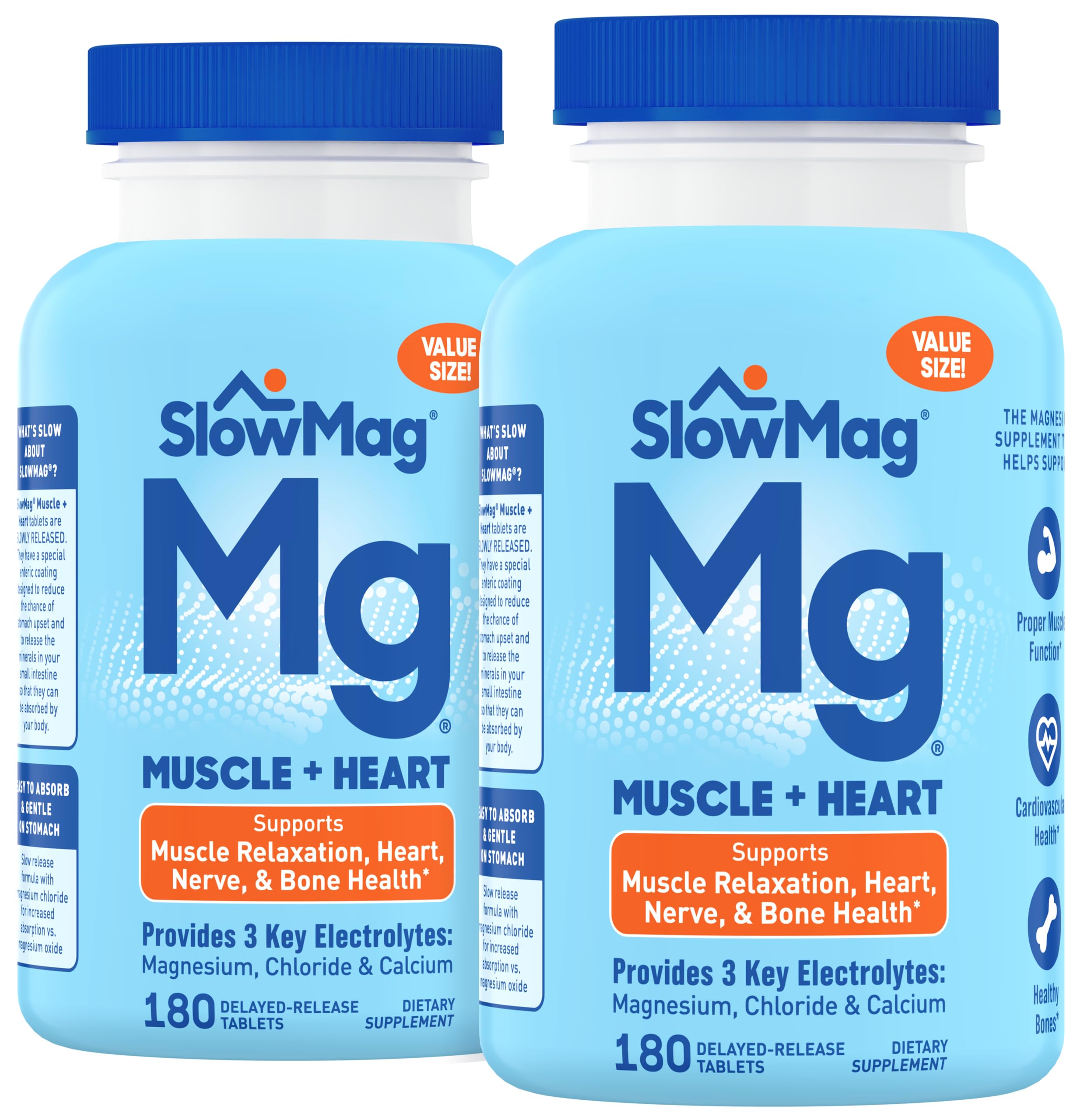 Slow-Mag bottle front view for daily muscle support and heart health.