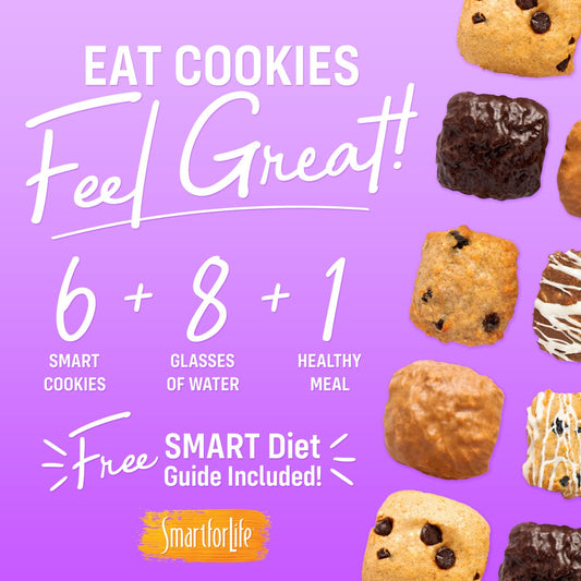 Smart for Life oatmeal raisin cookie diet pack highlights high fiber and flavor variety.