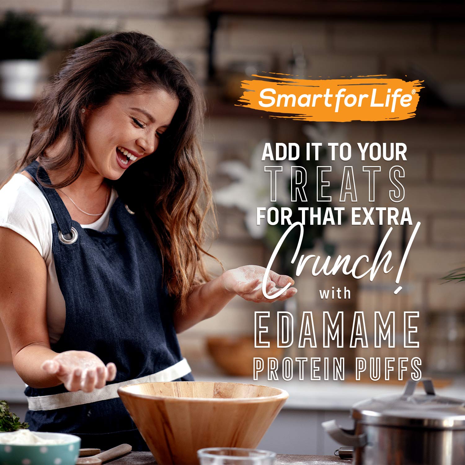 Close-up of Smart for Life puffs crunch, keto-friendly protein boost.
