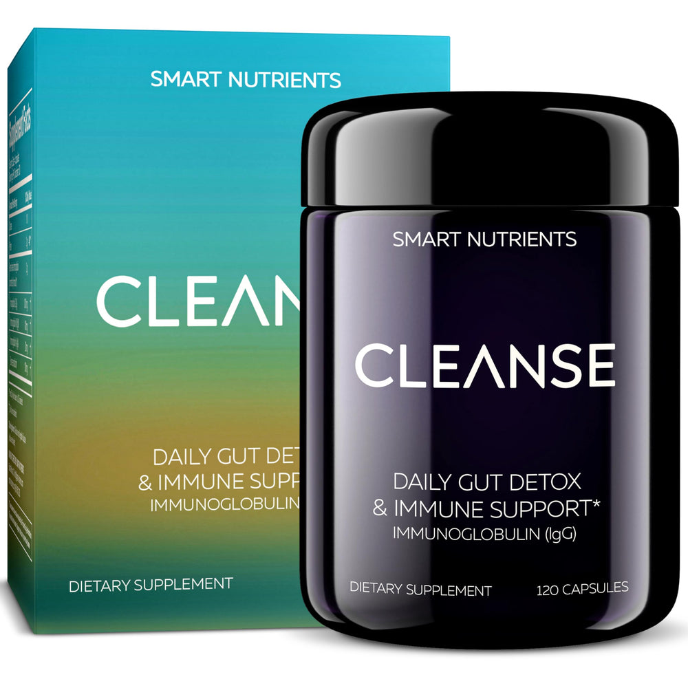 Smart Nutrients CLEANSE bottle front showing dairy-free IgG immune support.
