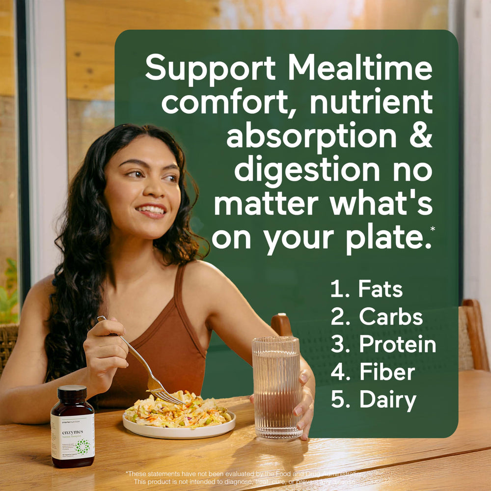 SMARTERNUTRITION Vegan Digestive Enzymes dosing spoon demonstrates easy post-meal usage.