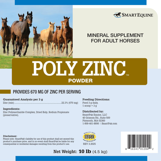 SmartEquine Poly Zinc Powder mixed into feed supports balanced nutrition and hoof health.