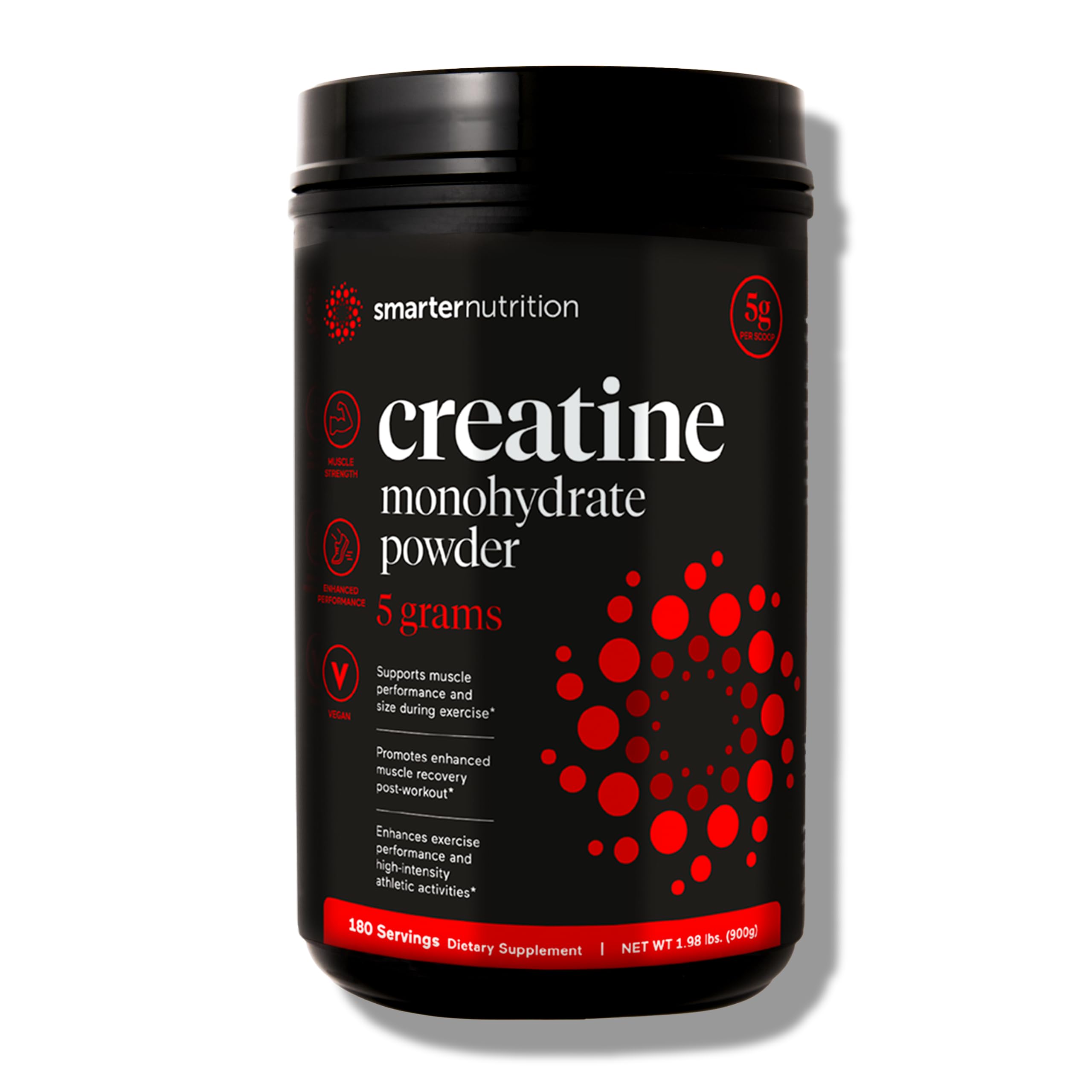 SMARTERNUTRITION creatine monohydrate powder bottle showing hydration and strength support