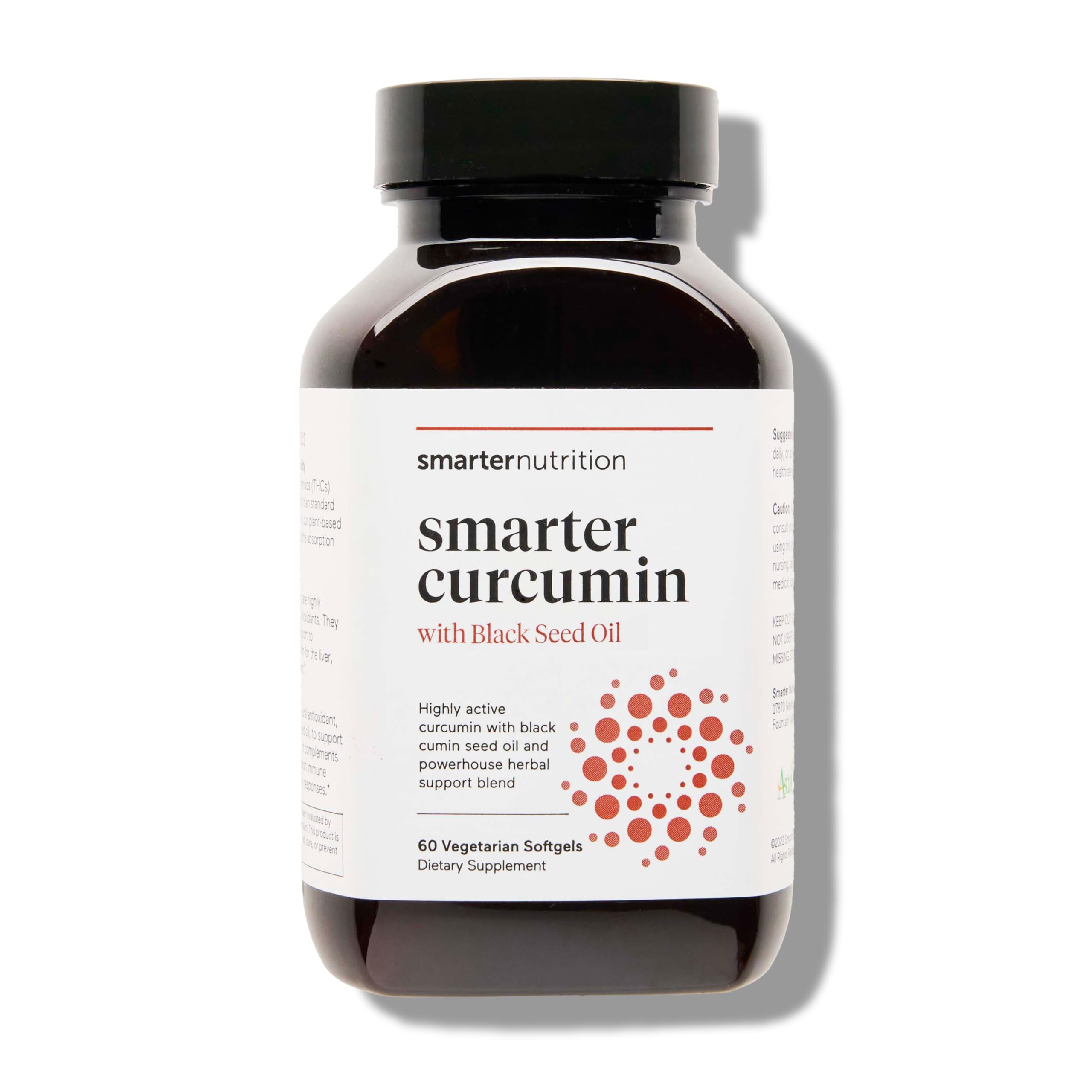 SMARTERNUTRITION Curcumin Softgels bottle front shows vegan, high absorption formula.