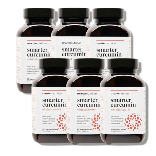 The SMARTERNUTRITION Curcumin Softgels bottle supports everyday wellness with a high-absorption formula.