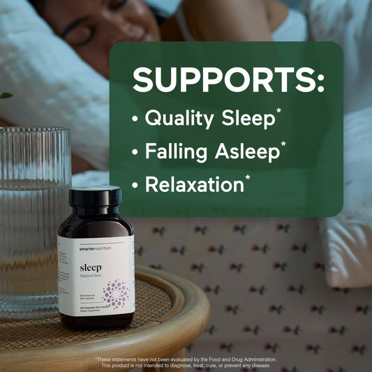 SmarterNutrition Smarter Sleep melatonin mint dissolvable tablet supports quick bedtime relaxation.