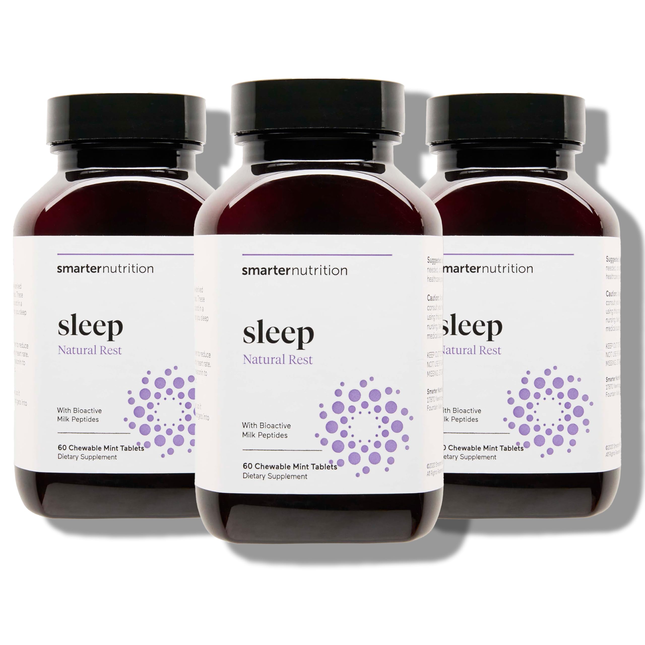 SmarterNutrition Smarter Sleep mint melatonin tablet dissolves quickly for bedtime relaxation.