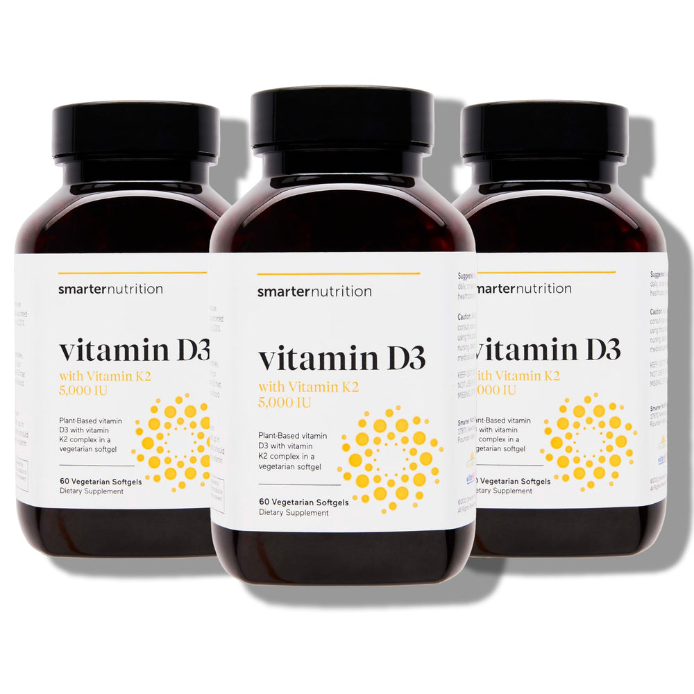 SMARTERNUTRITION vegan D3K2 softgels bottle front supports immune and bone health