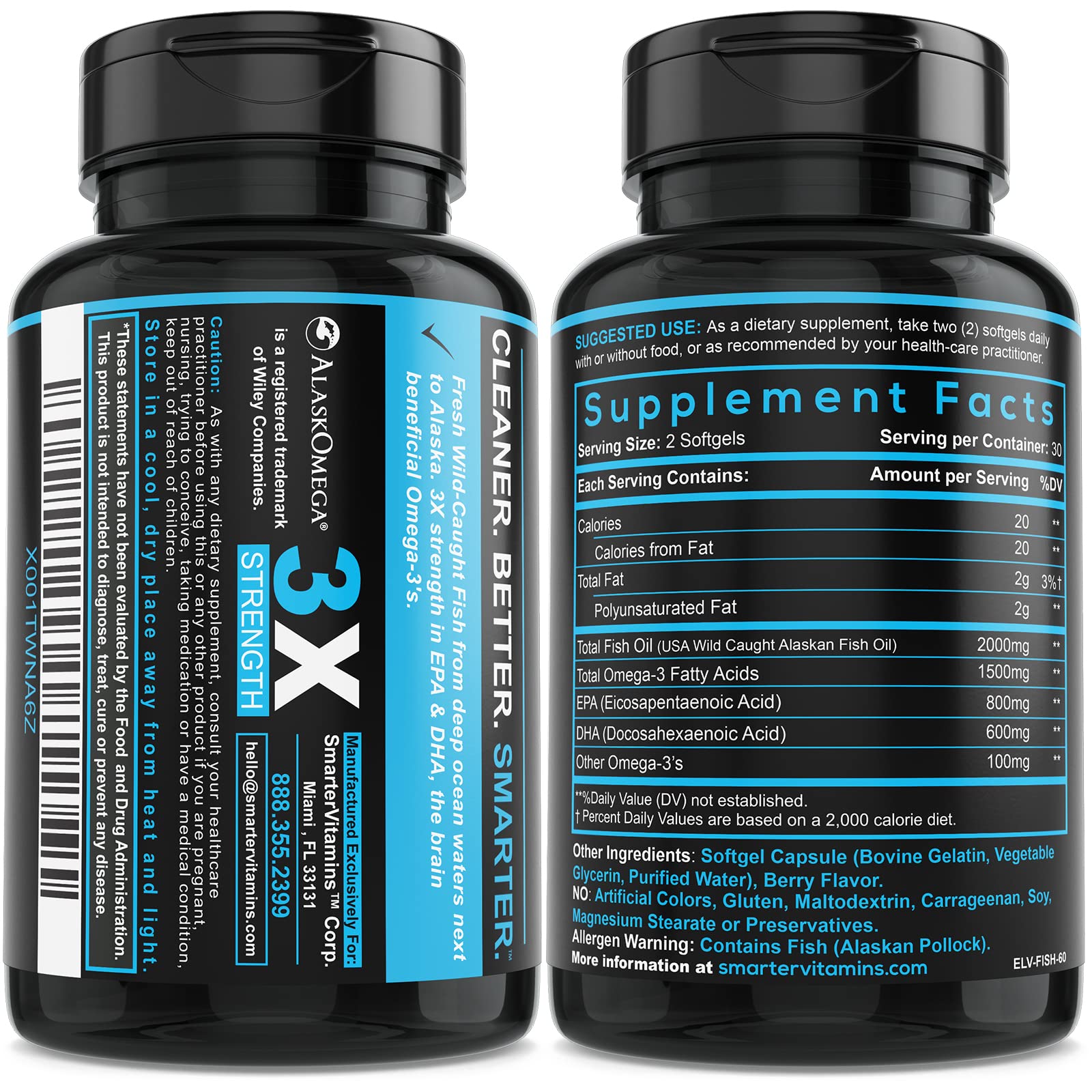 SmarterOmega3 ingredients panel shows no fillers and simple omega-3 blend.