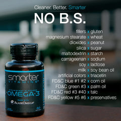 SmarterOmega3 softgels pour demonstrates easy dosing and quick intake.