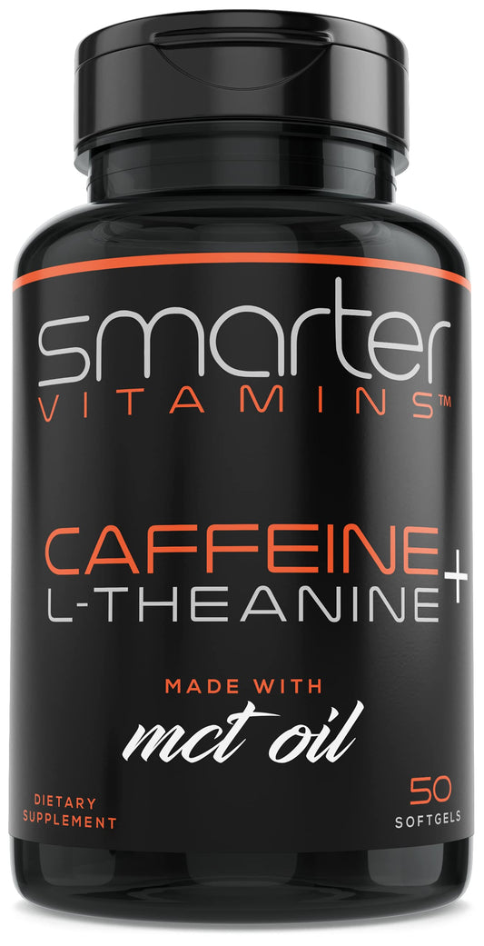SmarterVitamins 200mg caffeine bottle ready for quick energy during work