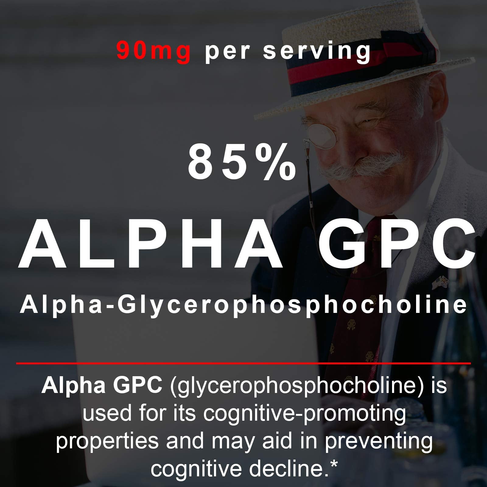 SmarterVitamins Alpha-GPC capsule detail highlighting cognitive support potential.