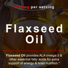 SmarterVitamins flaxseed oil bottle highlighting omega-3 DHA content.