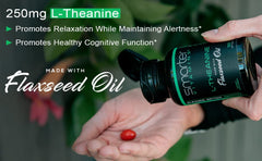 SmarterVitamins L-Theanine softgel in hand ready for daily use.