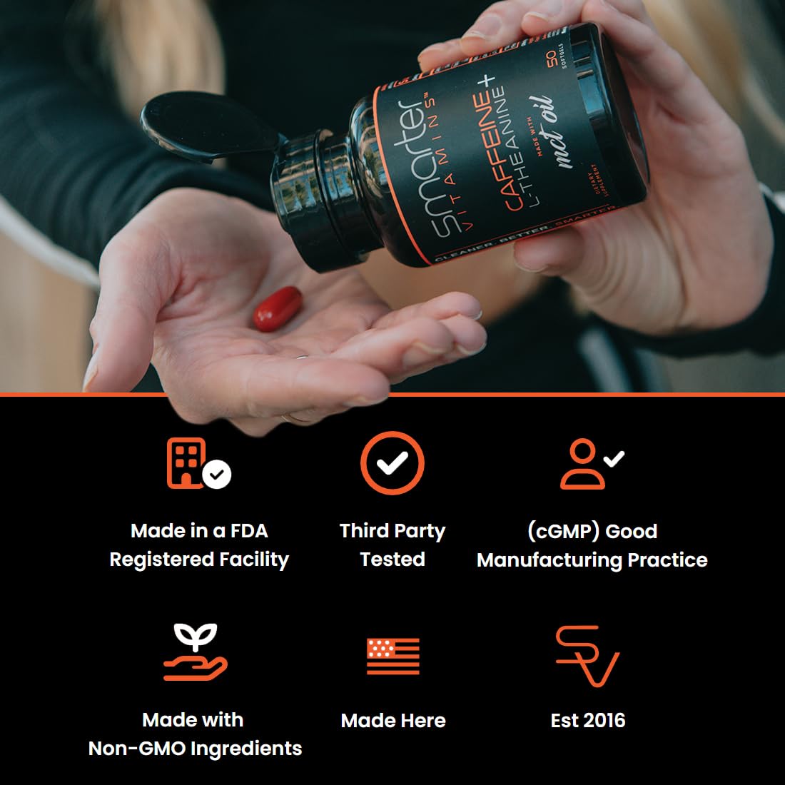 SmarterVitamins non-GMO gluten-free label on bottle