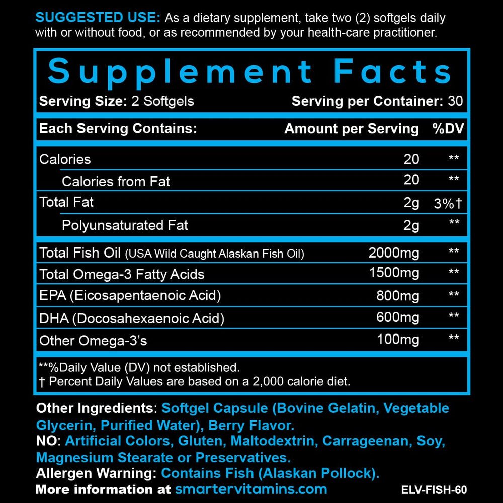 SmarterVitamins Burpless omega-3 softgels on label highlight easy daily use.