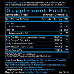 SmarterVitamins Burpless omega-3 softgels on label highlight easy daily use.