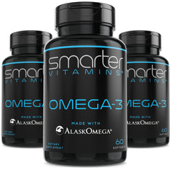 SmarterVitamins Smarter Omega3 berry bottle with burpless, tasteless softgels for daily use.