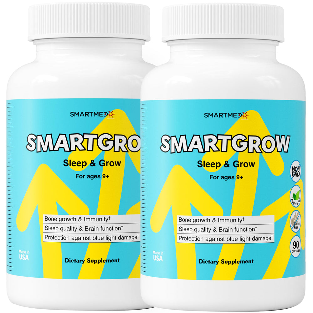 SMARTMED SMARTGROW bottle on table showing bone health support