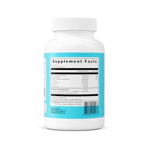 SMARTMED SMARTGROW calcium-d3-k2 label showcasing essential bone nutrients