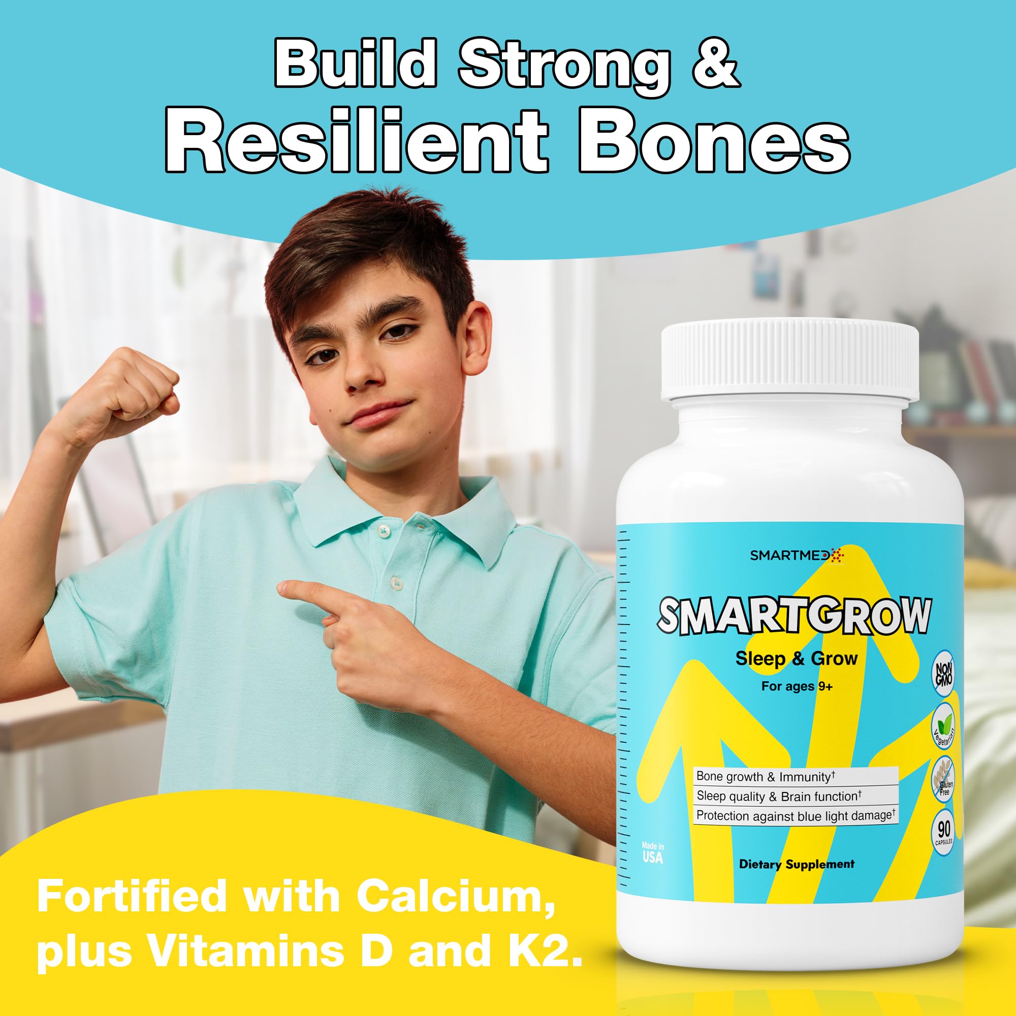 SMARTMED SMARTGROW sleep support with valerian and chamomile ingredients