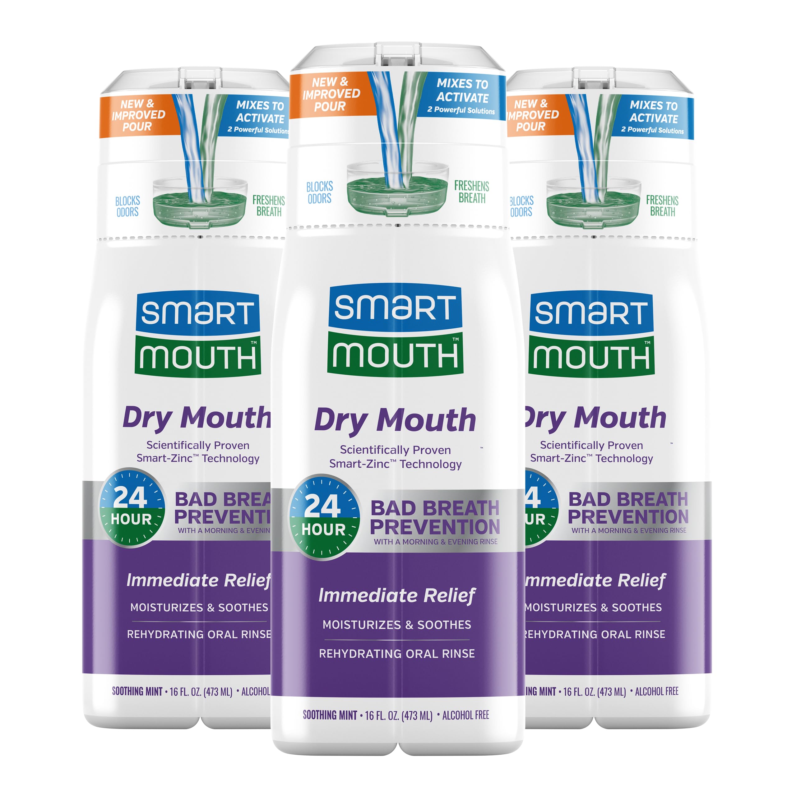 SmartMouth activated dry mouth mouthwash bottle with mint for relief.