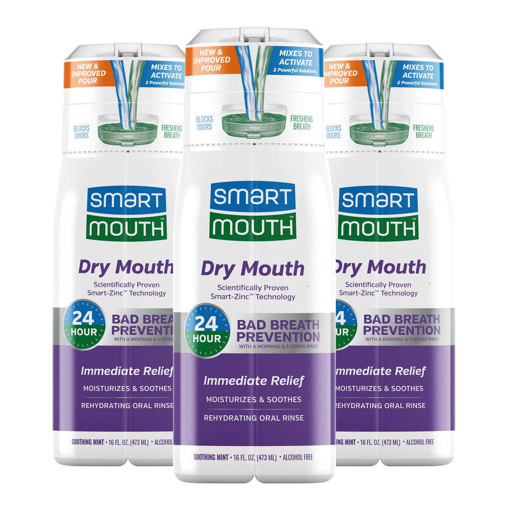 SmartMouth activated dry mouth mouthwash bottle with mint for relief.