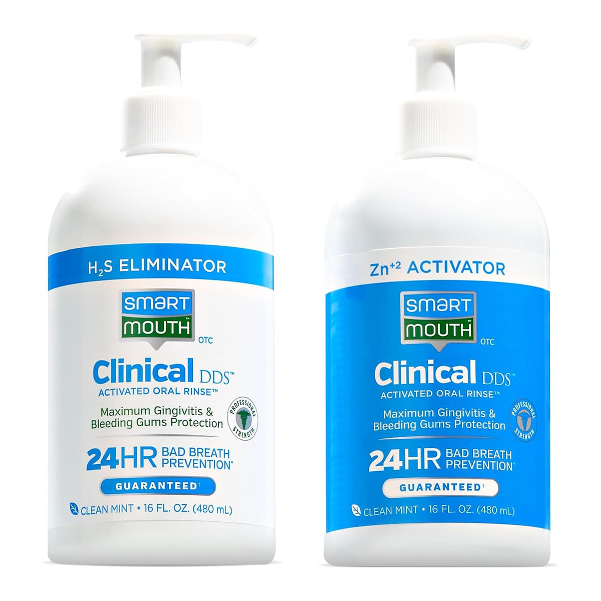 SmartMouth clinical DDS two-bottle system with pumps for enhanced routine