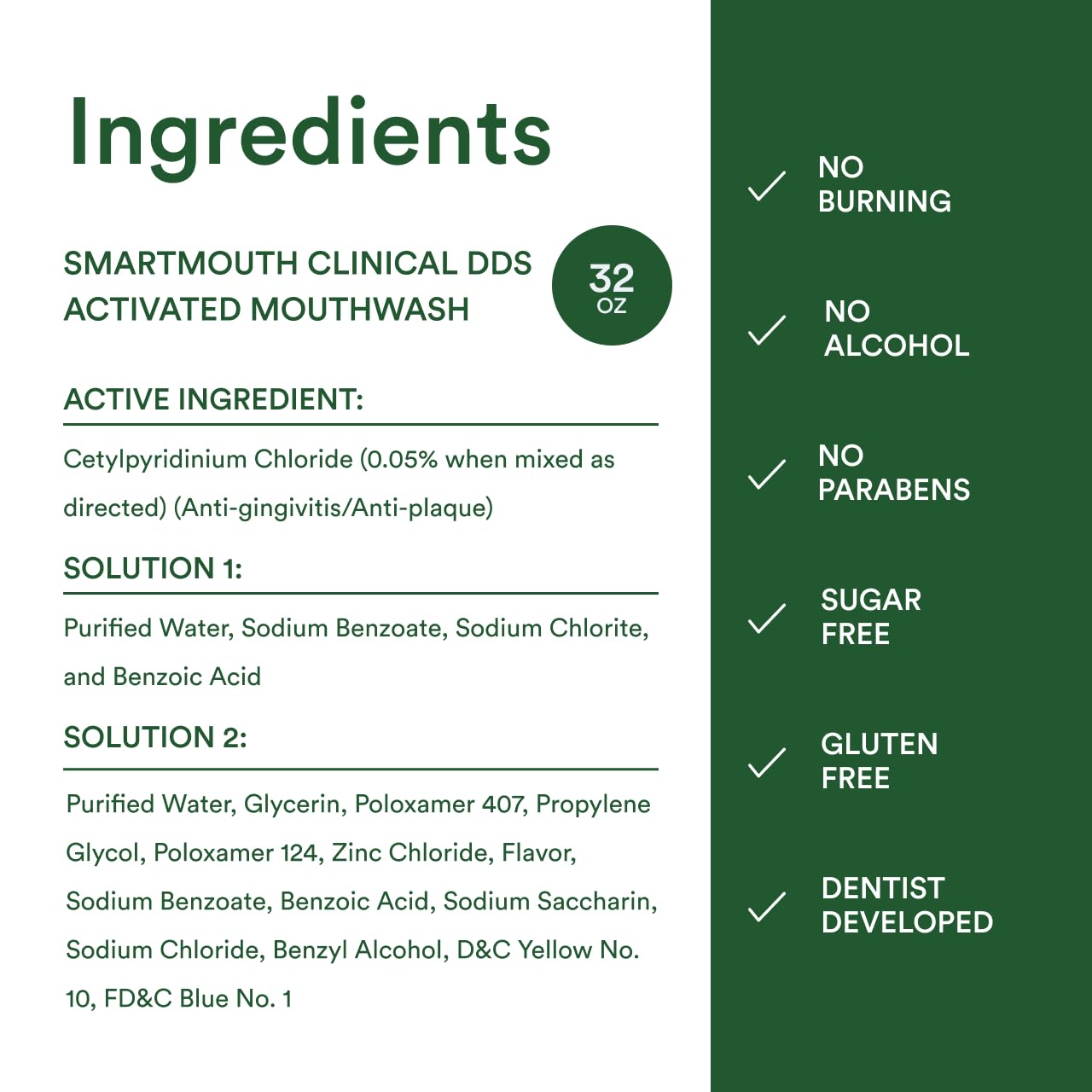 SmartMouth icon set indicating alcohol-free and gluten-free ingredients.