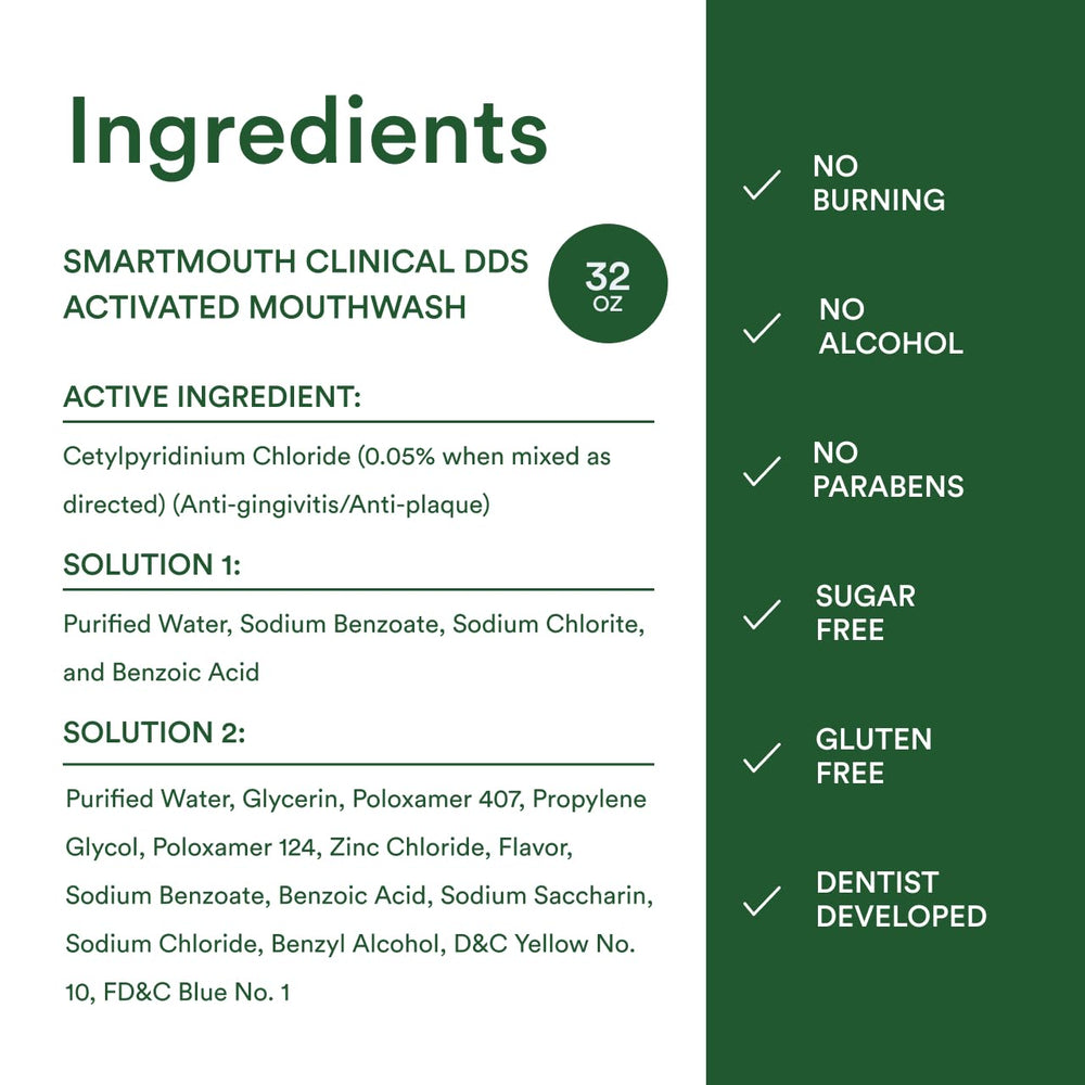 SmartMouth icon set indicating alcohol-free and gluten-free ingredients.