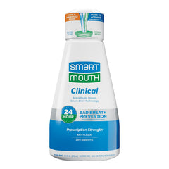 SmartMouth Clinical zinc-activated mouthwash bottle front label for daily gum support.