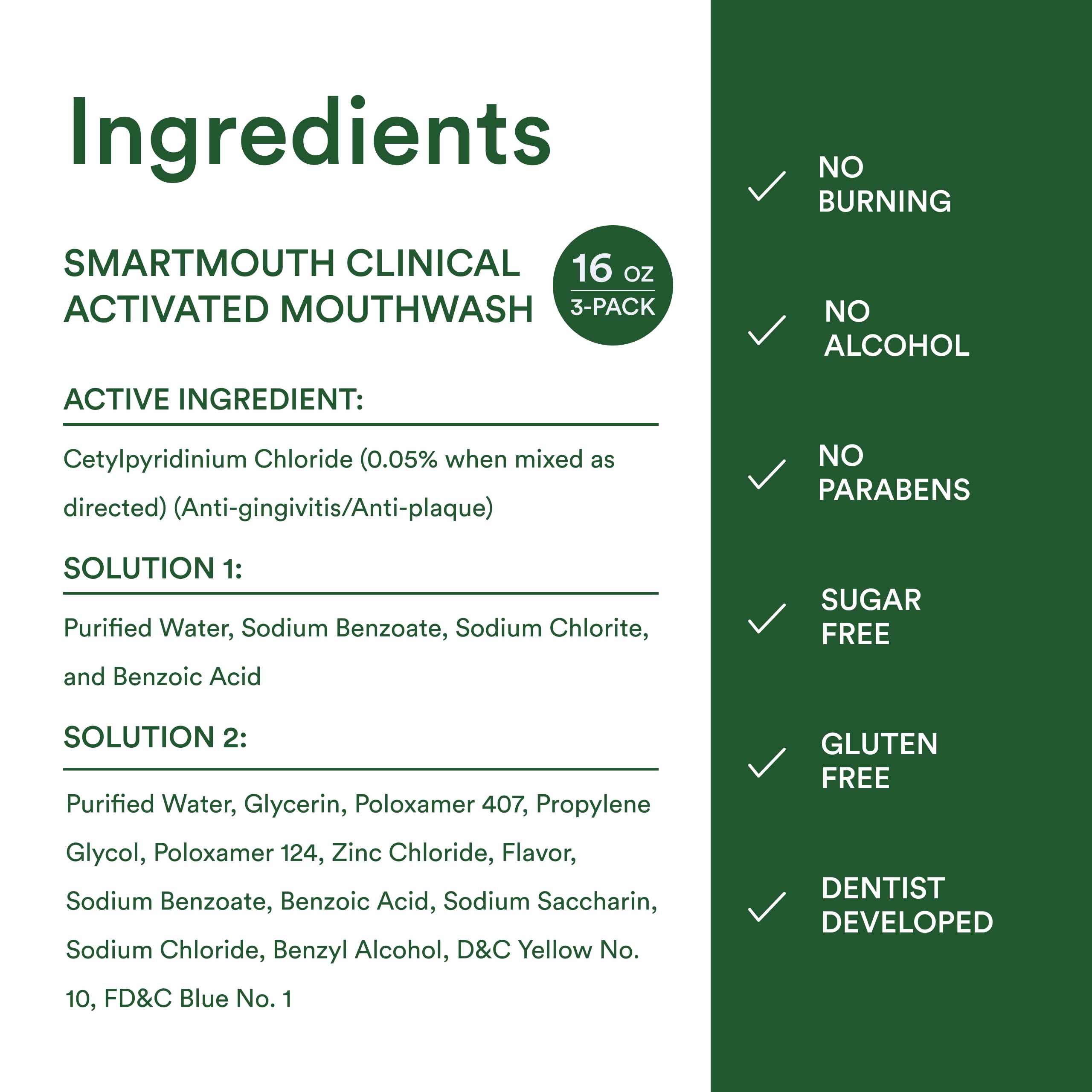 SmartMouth DDS Activated paraben-free icon signals safer formula.