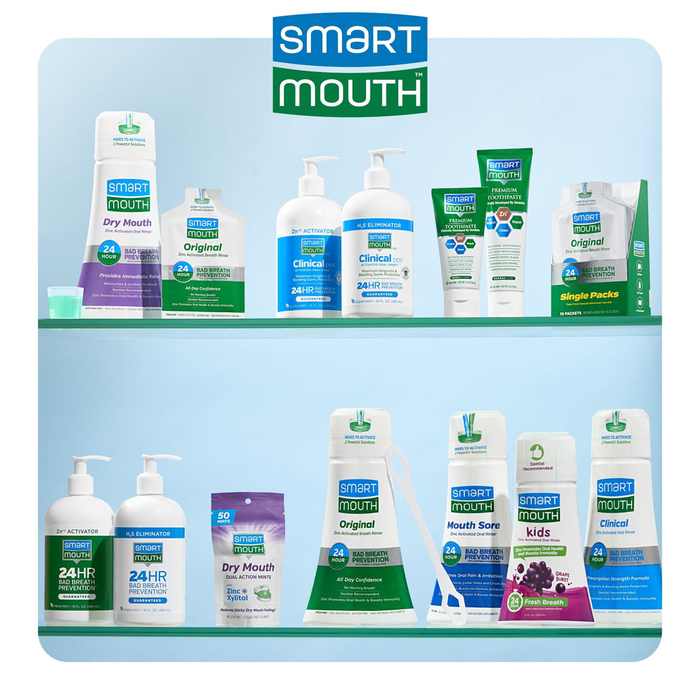 SmartMouth daily-use mints arranged for all-day breath