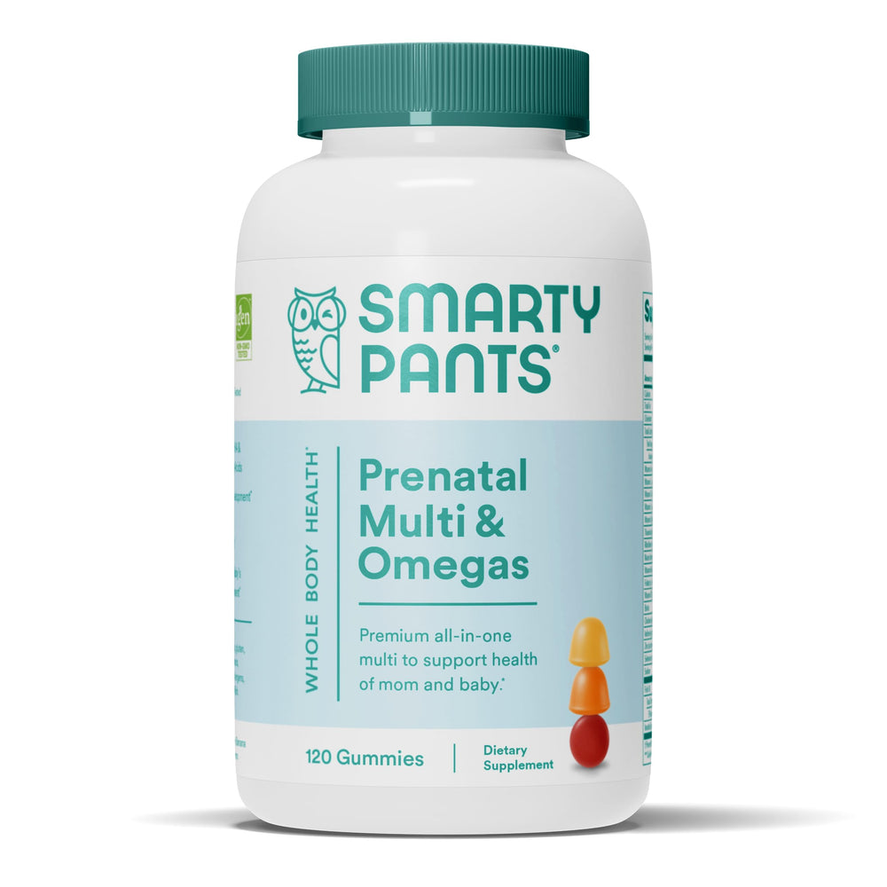 SmartyPants Prenatal Multi & Omega bottle for daily prenatal support.
