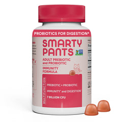 SmartyPants Adult Probiotic Gummies bottle featuring strawberry creme flavor for daily digestion support