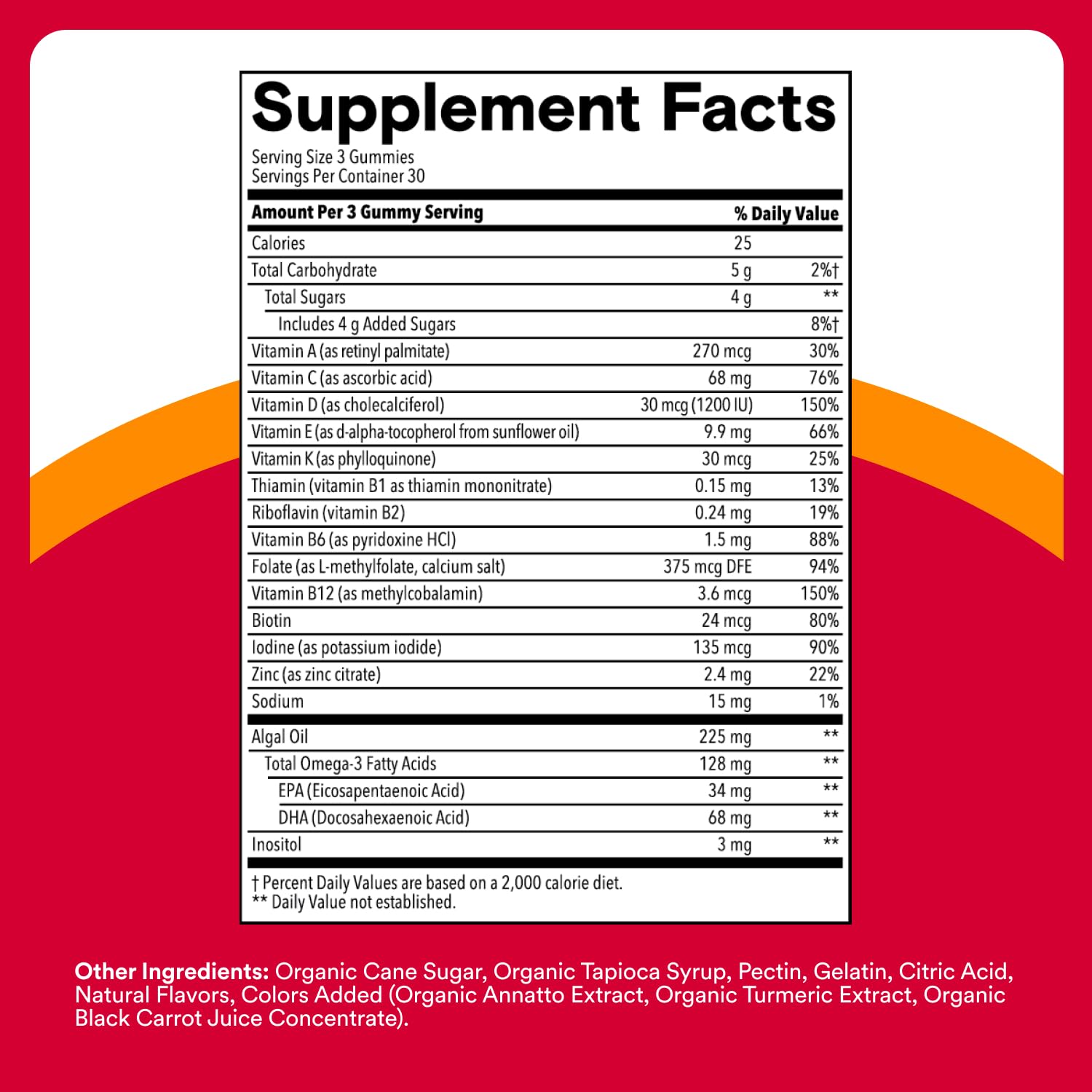 SmartyPants bottle label close-up highlights 16 nutrients and purity.