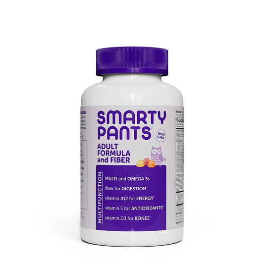 SmartyPants fiber multivitamin bottle front view showing daily gummy nutrition