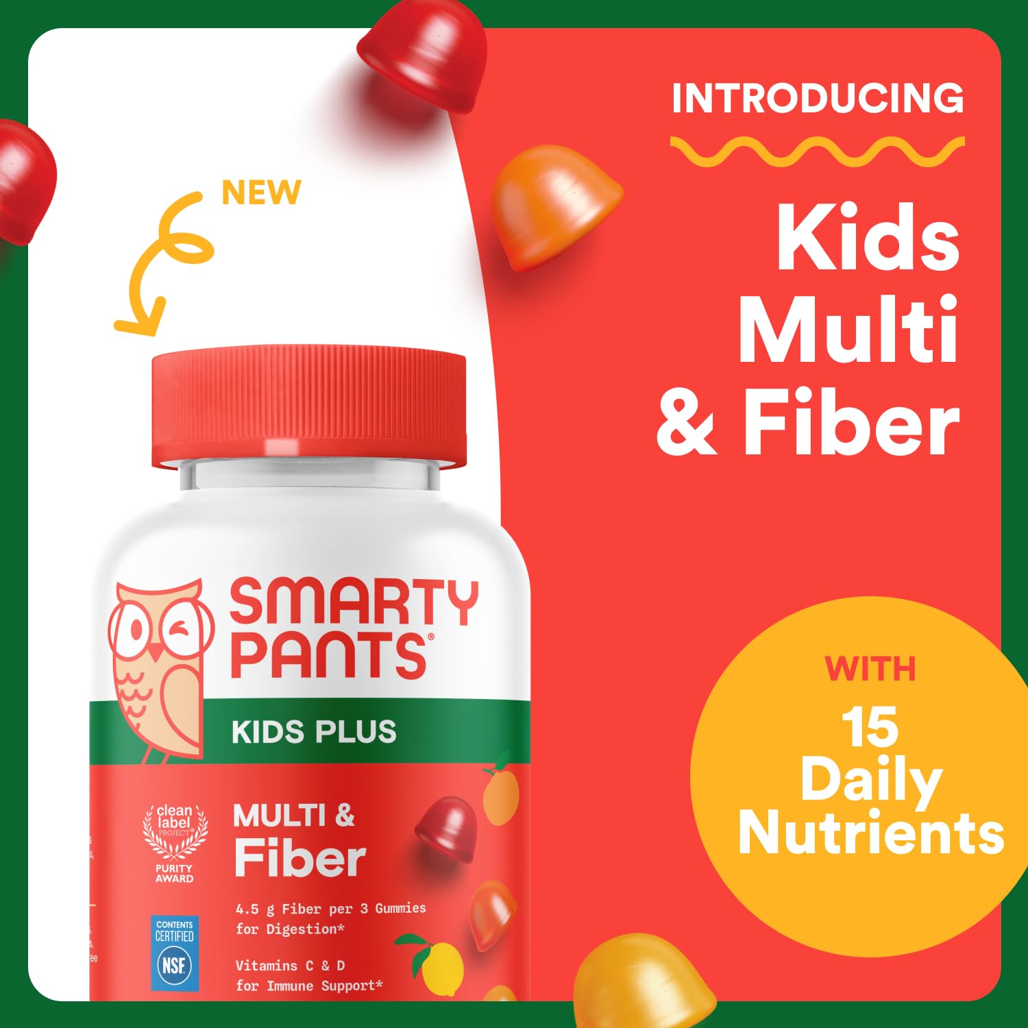 Smartypants Kids Multi Fiber serving of three gummies for daily routine